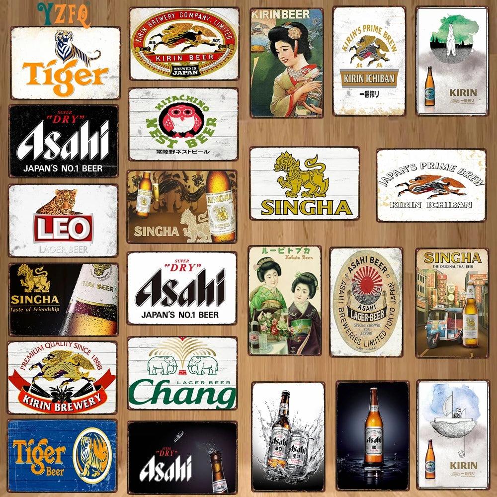 Japanese Beer. Thai Beer. Singapore Beer Vintage Metal Plates For Wall Bar Home Pub Art Kitchen Coffee  Decor 30X20CM DU-10008B