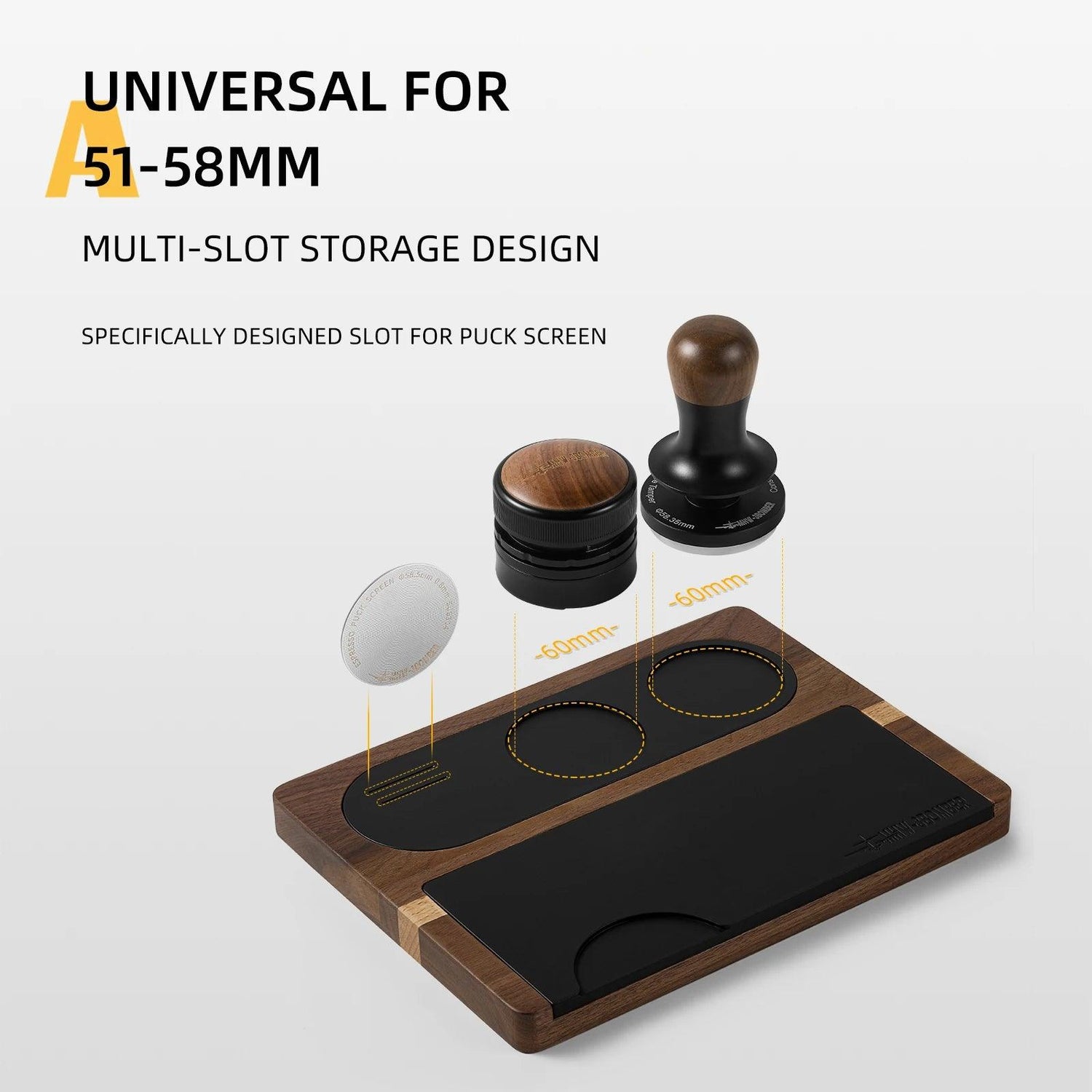 MHW-3BOMBER Coffee Tamping Station Wooden Silicone Espresso Tamper Mat for 51-58mm Portafilter Home Barista Coffee Accessories