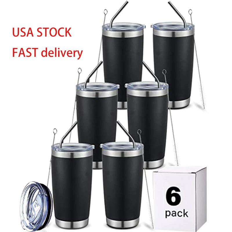 USA warehouse（6 Pack） 20oz Tumbler with Lid And Metal Straw Cup Bulk Vacuum Insulated Double Wall  Coffee  Powder Coated Mug