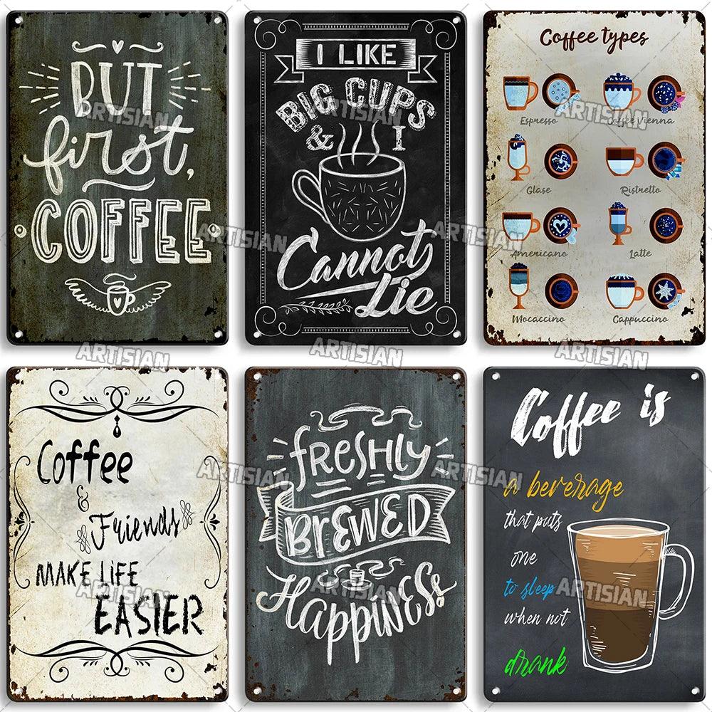 ARTISIAN Coffee Metal Tin Sign Vintage Menu Metal Signs Funny Metal Plaque Decorative Plate Home Bar Cafe Wall Industrial Decor