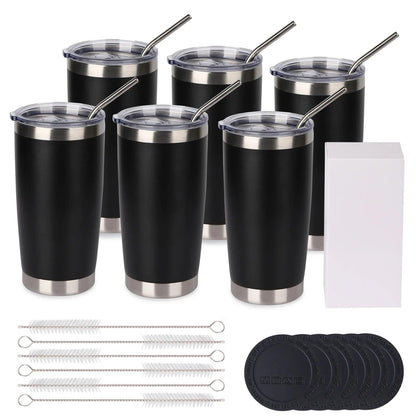 USA warehouse（6 Pack） 20oz Tumbler with Lid And Metal Straw Cup Bulk Vacuum Insulated Double Wall  Coffee  Powder Coated Mug