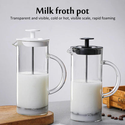 Manual Milk Frother Glass Milk Foamer Coffee Pot Glass Mesh French Press Coffee Maker Frother Jug Mixer Creamer Kitchen Tools