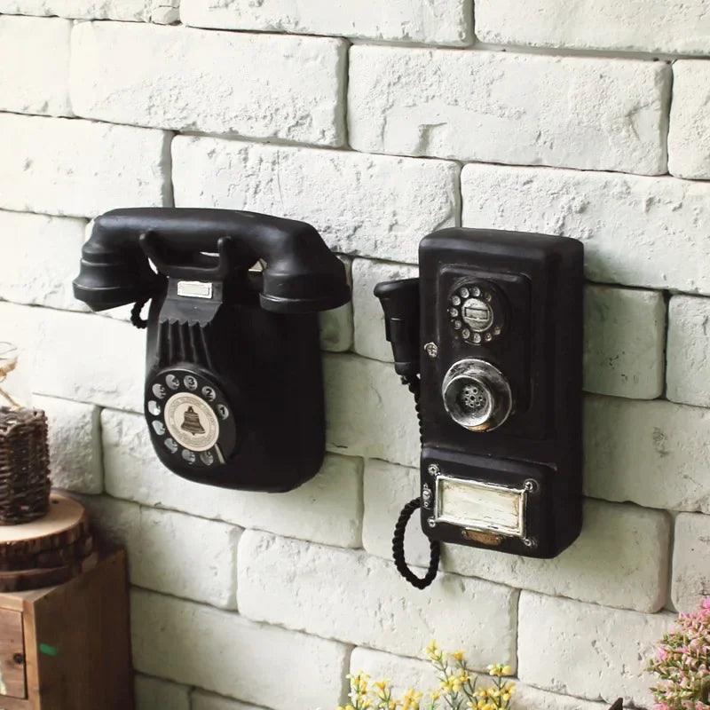 Retro Vintage Telephone Model Wall Hanging Furniture Phone Crafts Gift for Coffee Bar Old Antique House Phones Statue Decoration