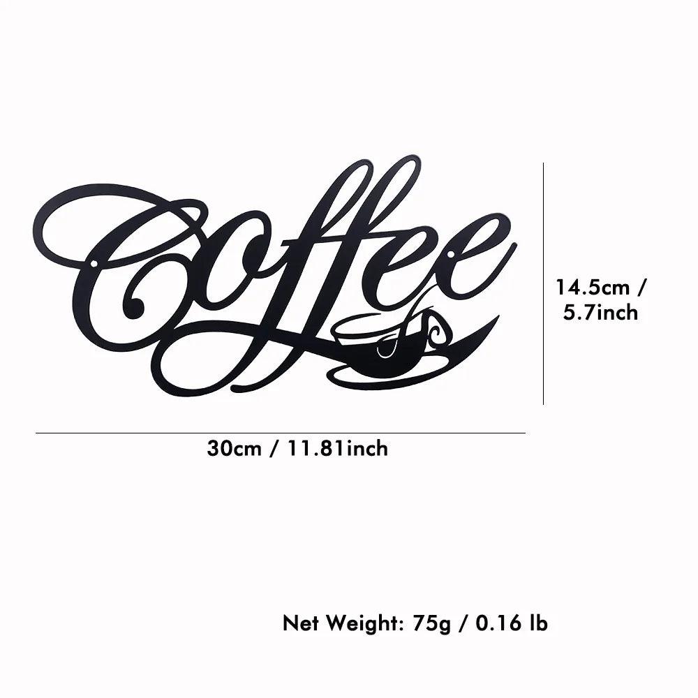 The COFFEE Metal Word Cafe Wall Sign from Costa Rica Coffee Friends is a stylish piece of wall art featuring the word &quot;Coffee&quot; in black cursive font alongside a stylized coffee cup illustration. Measuring 30cm (11.81 inches) wide and 14.5cm (5.7 inches) tall, this decorative sign is an ideal addition to any home or bar, weighing just 75g (0.16 lb).