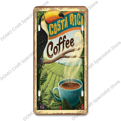 Coffee Poster Vintage Metal Tin Signs Cappuccino Coffee Bean Cup License Plate Wall Decor Cafe Bar Dining Room Home