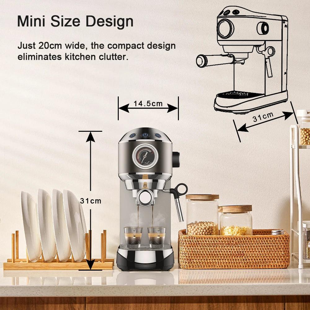 BioloMix 20 Bar Semi Automatic Powder Coffee Machine,with Milk Steam Frother Wand, for Espresso, Cappuccino, Latte and Mocha