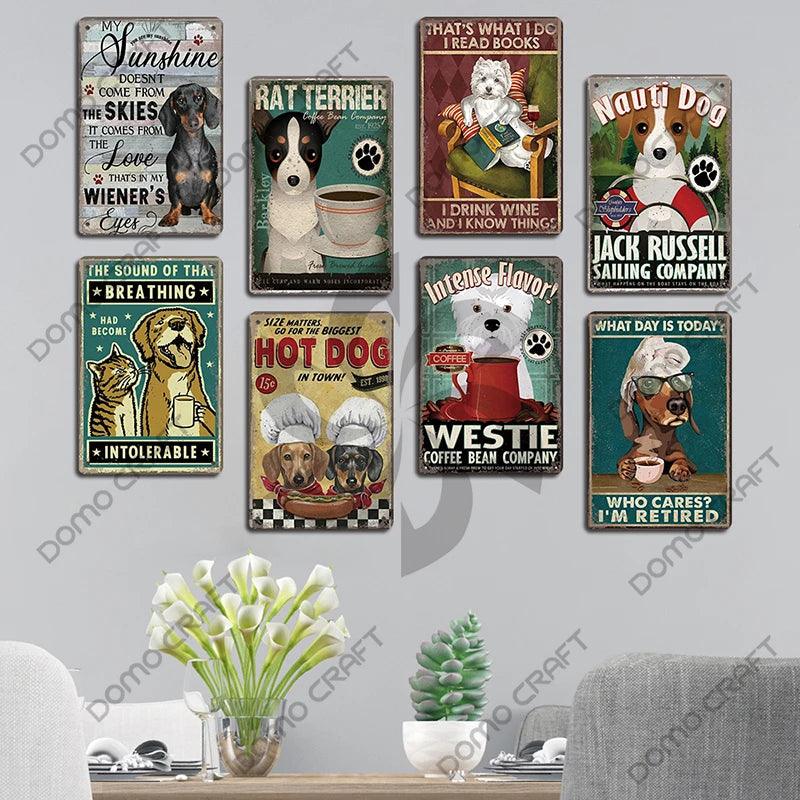 Pet Dog Dachshund Plaques Vintage Metal Plate Drink Coffee Wine Read Book Metal Tin Signs Wall Decor for Bar Pet Shop House