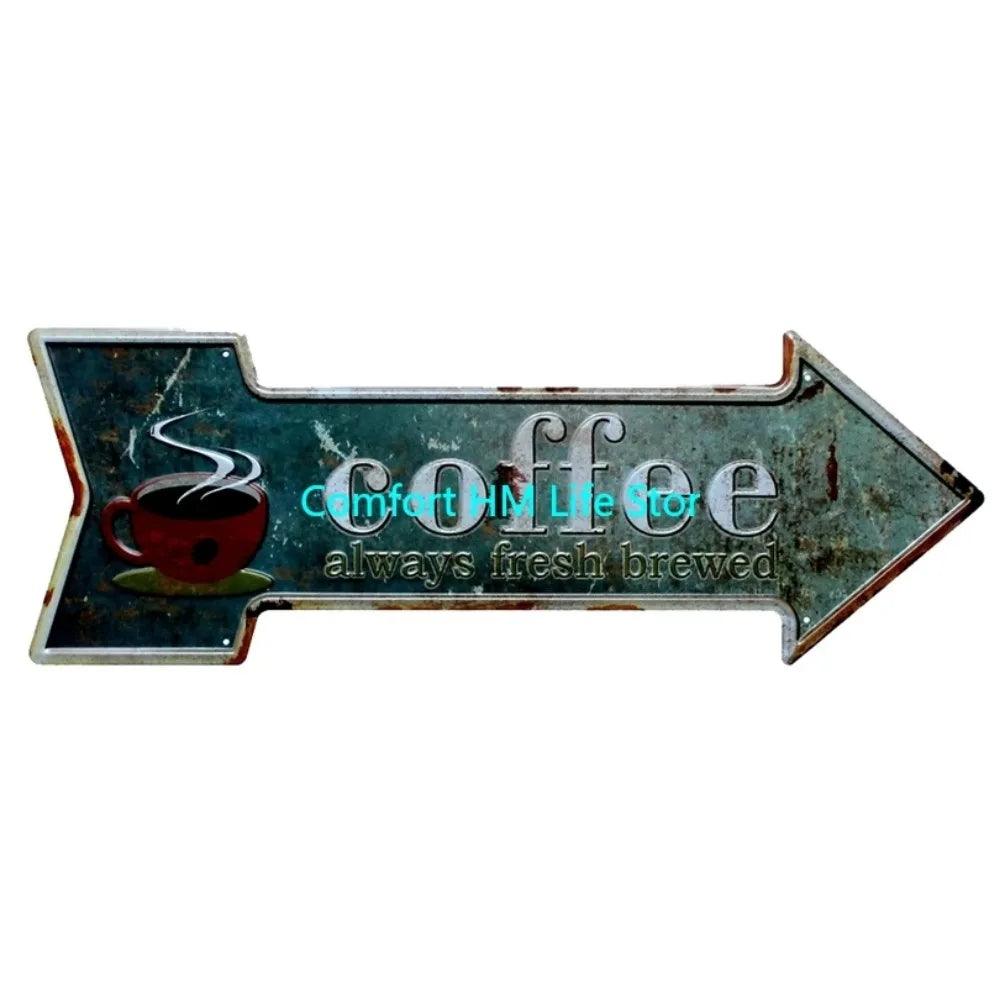 Irregular Arrow Shape Tin Sign Metal Plate Indicator Coffee Tea Shop Bar Hanging Sign Indoor Wall Decoration Iron Plaque 16x45cm