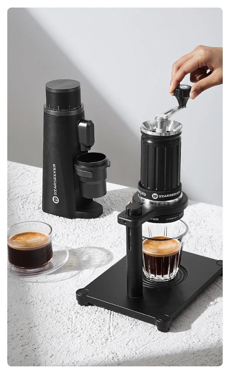 STARSEEKER EDGE Titanium Burr Coffee Grinder 48MM Espresso Burrs Stepless Fineness Adjustment Electric Coffee Grinders Black