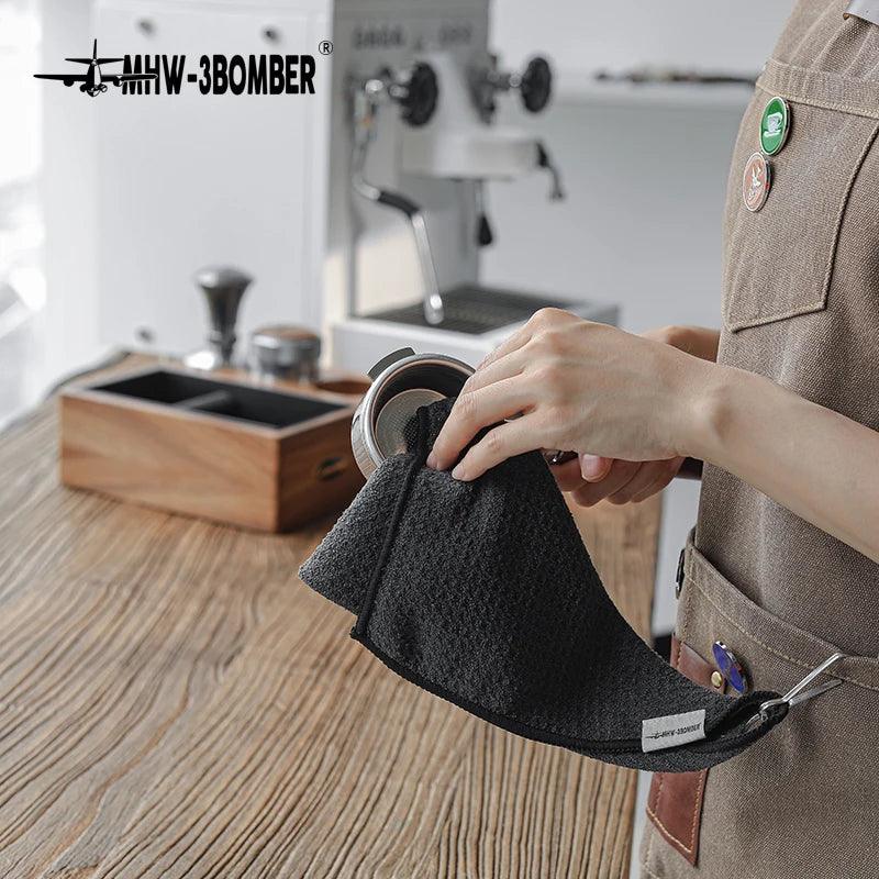 MHW-3BOMBER Portable Coffee Bar Barista Cleaning Towel with Hanging Ring Absorbent Espresso Cup Dish Towels Kitchen Accessories