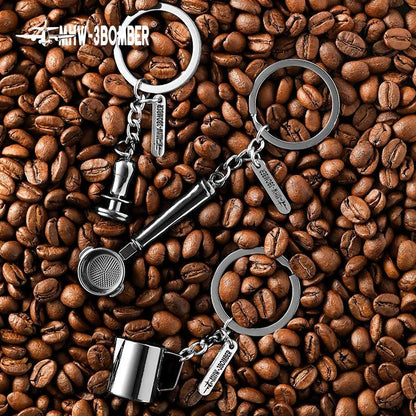 MHW-3BOMBER Key Ring Coffee Accessories Milk Pitcher Espresso Tamper Mini Souvenir Key Chain Chic Home Barista Birthday Gift