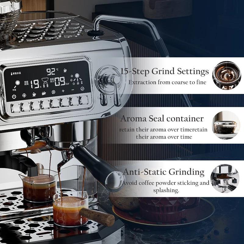 Mcilpoog TC530 Semi Automatic Coffee Machine with Grinder &amp; Powerful Steamer,5.5-Inch Display,Coffee Maker for Home and Office.