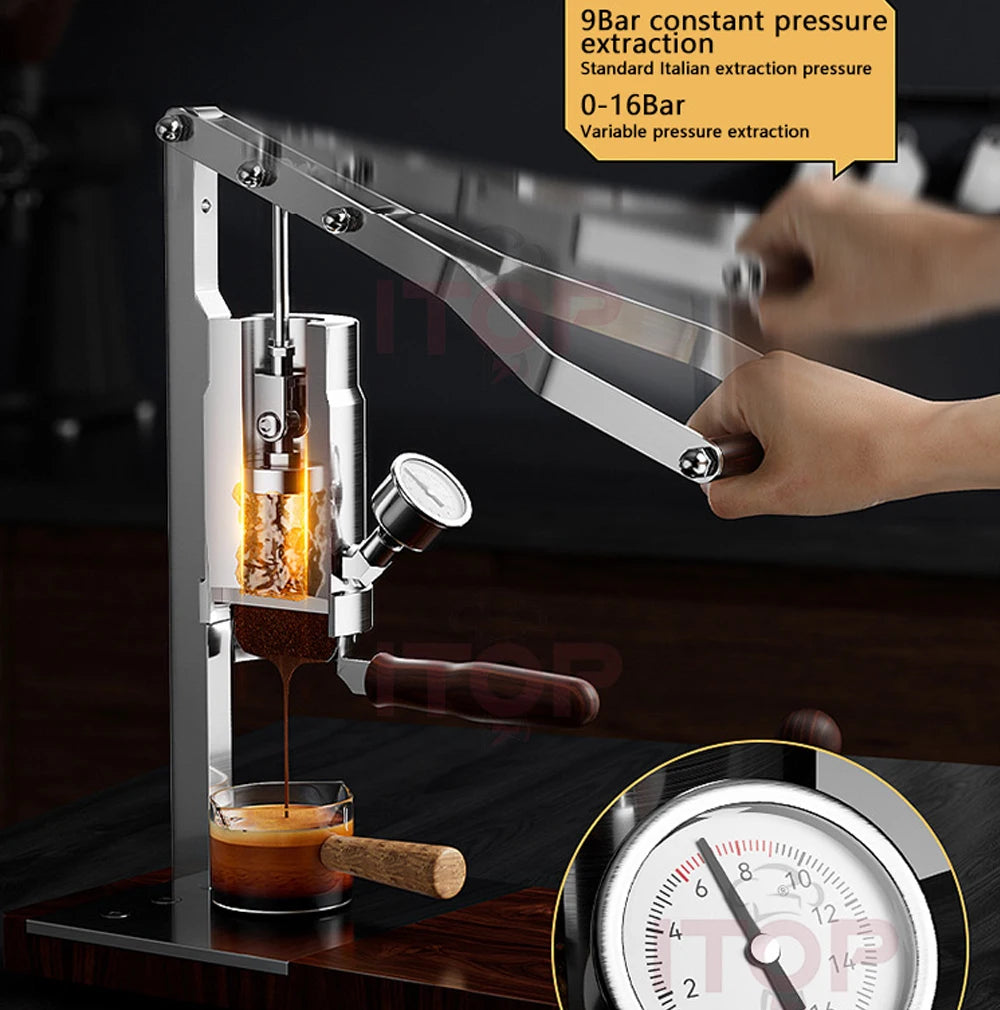 ITOP 58mm Hand-pressed Espresso Maker Coffee Machine with Pressure Gauge Handcrafted  Coffee Maker 1-16 Bar