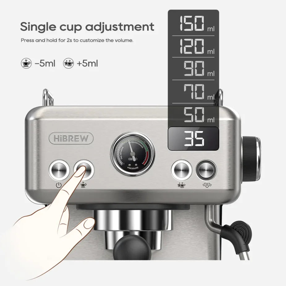 20Bar Semi Automatic Espresso Coffee Machine Temperature Adjustable 58mm Electric Portafilter Cold/Hot Coffee