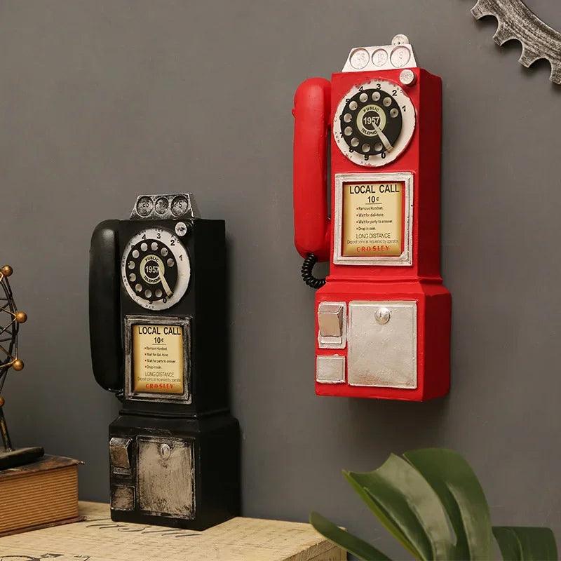 Retro Vintage Telephone Model Wall Hanging Furniture Phone Crafts Gift for Coffee Bar Old Antique House Phones Statue Decoration