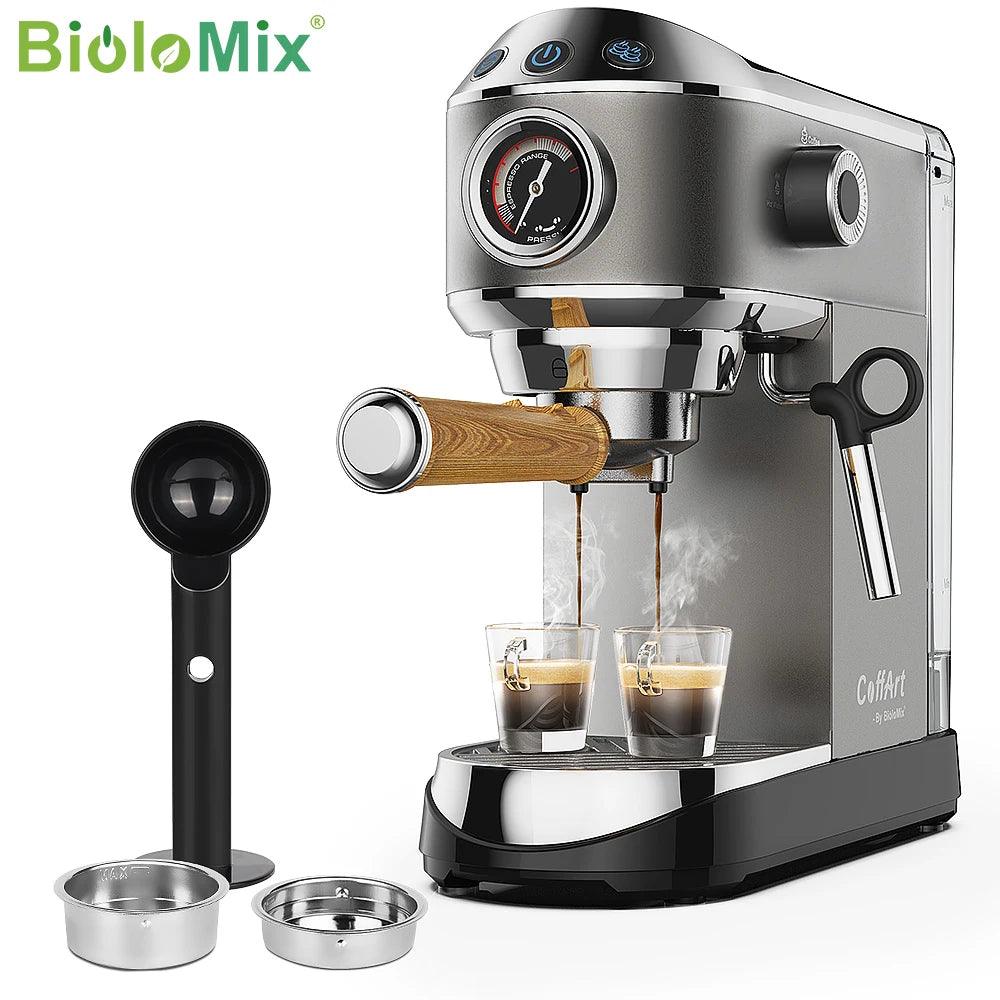 BioloMix 20 Bar Semi Automatic Powder Coffee Machine,with Milk Steam Frother Wand, for Espresso, Cappuccino, Latte and Mocha