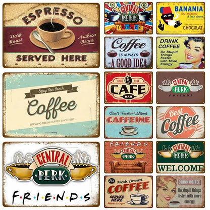 Retro Metal Sign Coffee Tin Sign Metal Wall Decorations Vintage Cafe Wall Plaque Retro Club Pub Bar Poster Decor Art Painting