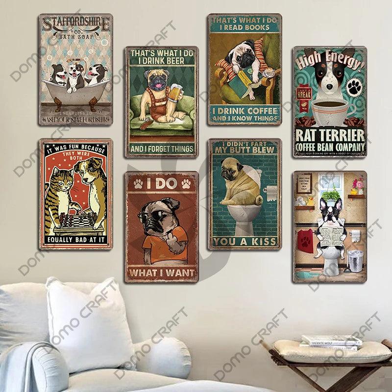 Pet Dog Dachshund Plaques Vintage Metal Plate Drink Coffee Wine Read Book Metal Tin Signs Wall Decor for Bar Pet Shop House