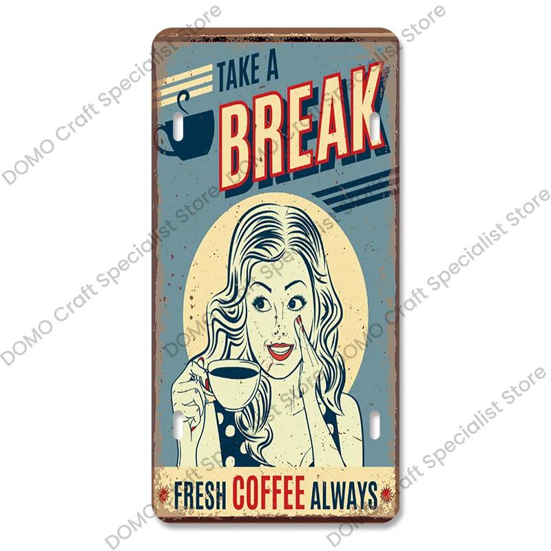 Coffee Poster Vintage Metal Tin Signs Cappuccino Coffee Bean Cup License Plate Wall Decor Cafe Bar Dining Room Home