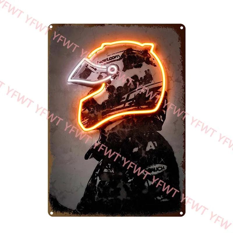 Neon Effect Athlete Motorcycle Racer Boxer World Famous Painting Metal Tin Sign Bar Coffee Shop Living Room Bedroom Decoration