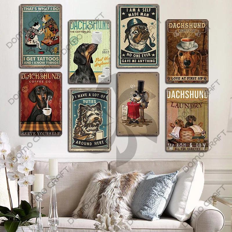 Pet Dog Dachshund Plaques Vintage Metal Plate Drink Coffee Wine Read Book Metal Tin Signs Wall Decor for Bar Pet Shop House