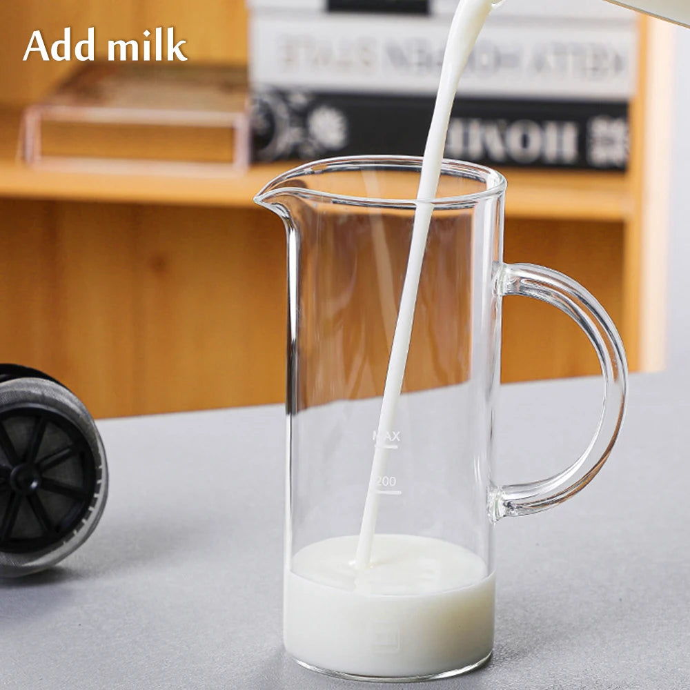 Manual Milk Frother Glass Milk Foamer Coffee Pot Glass Mesh French Press Coffee Maker Frother Jug Mixer Creamer Kitchen Tools