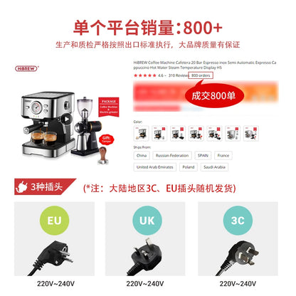 HiBREW  3 in 1 Semi Automatic Espresso Cappuccino Latte Coffee Machine Automatic Milk Froth Ground Coffee Stainless Steels H13A