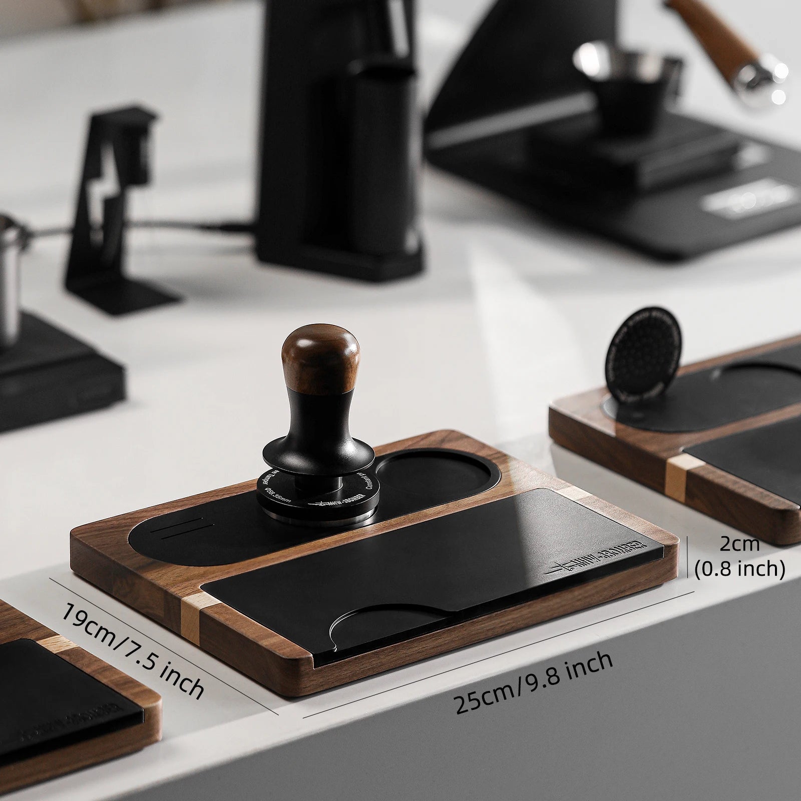 MHW-3BOMBER Coffee Tamping Station Wooden Silicone Espresso Tamper Mat for 51-58mm Portafilter Home Barista Coffee Accessories