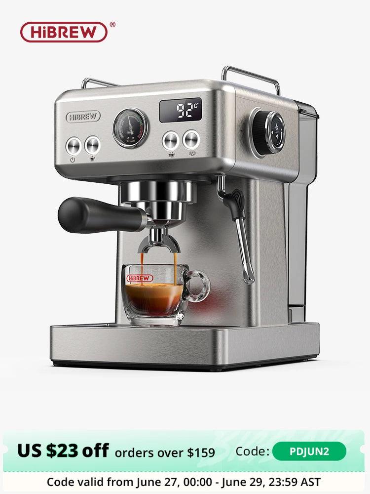 HiBREW 20Bar Semi Automatic Espresso Coffee Machine Temperature Adjustable 58mm Portafilter Cold/Hot Coffee Maker Metal CaseH10A