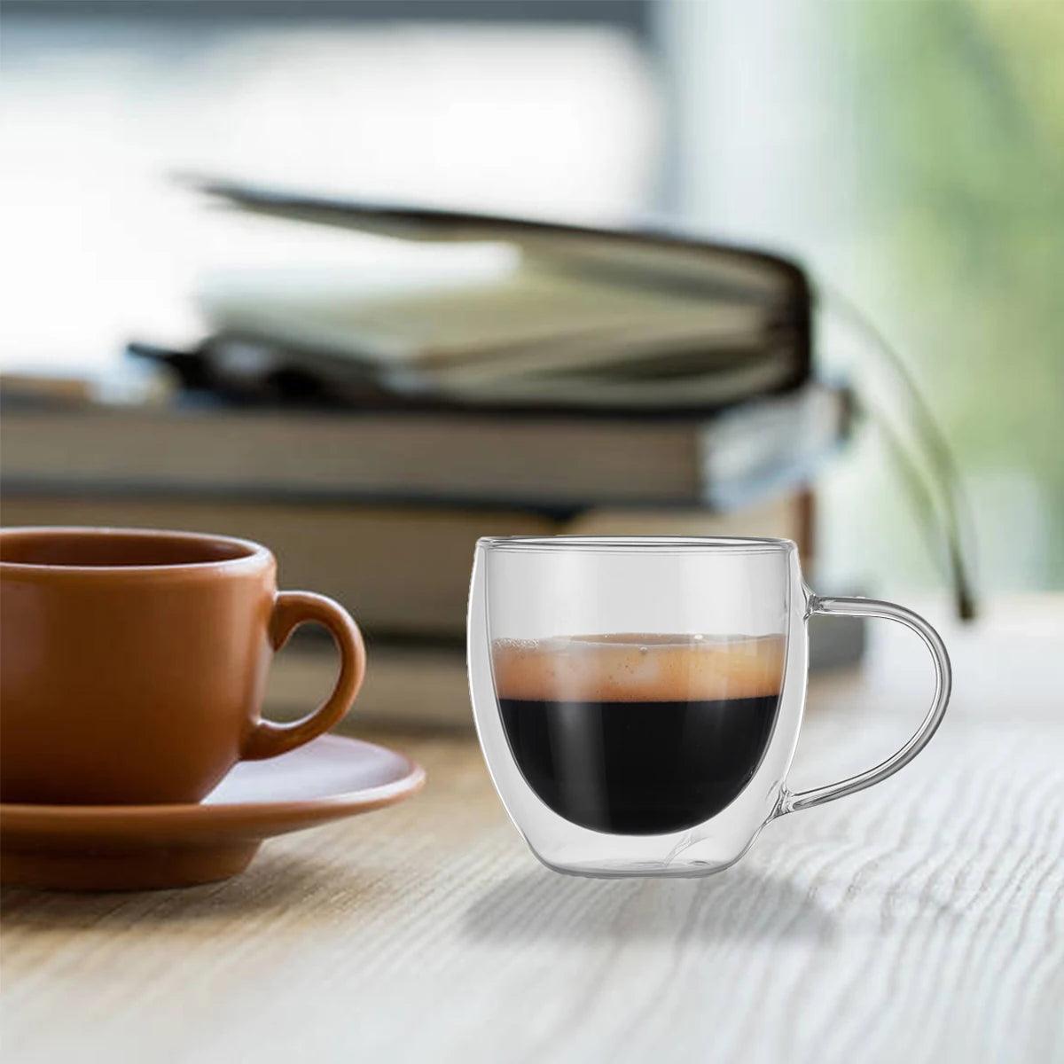 6pcs/Set Double Wall Glass Coffee Mug With Handle Mini Capacity Glass Cup-Heat Resistant High Borosilicate Glass Cup 80ml