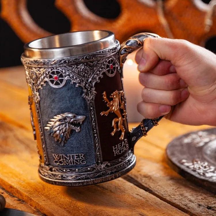 Stainless Steel Resin Thrones Cups, Song of Ice and Fire, Viking Beer Mug, 3D Sculpture Coffee Cups, Tankard Wine Goblet, Drinkw