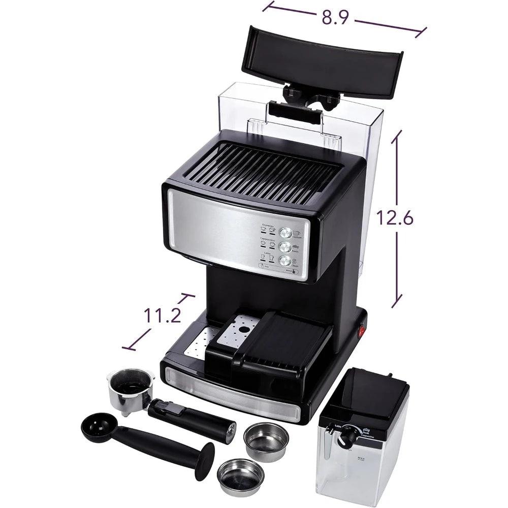 Stainless Steel Portable Coffee Maker Programmable Coffee Maker With Automatic Milk Frother and 15-Bar Pump Silver Machines Drip