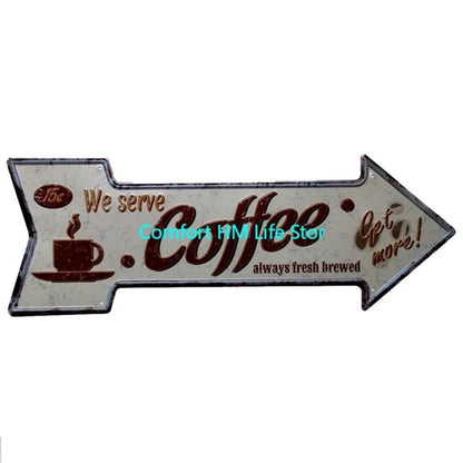 Irregular Arrow Shape Tin Sign Metal Plate Indicator Coffee Tea Shop Bar Hanging Sign Indoor Wall Decoration Iron Plaque 16x45cm